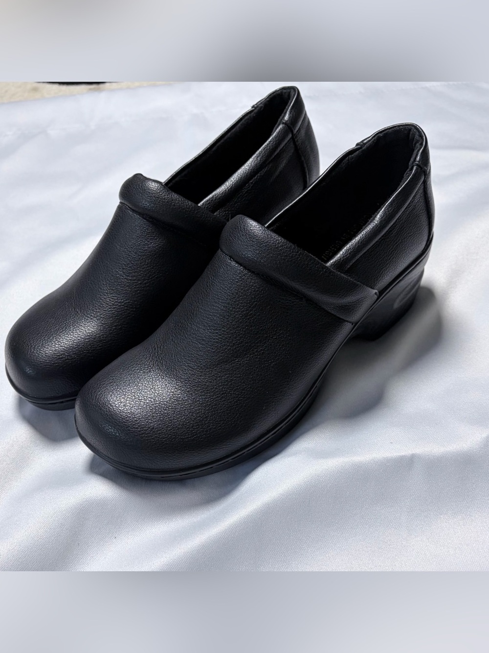 Taryn Rose Black Leather Slip-On Clogs